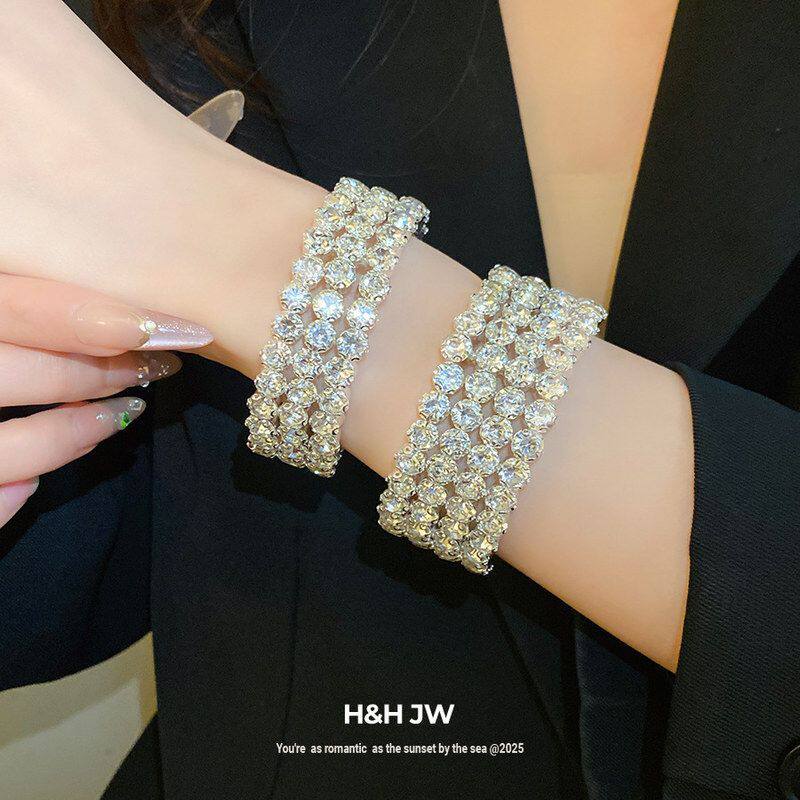 镶钻轻奢开口精致个性手饰冷淡时尚高级感手镯手环圆形金属风欧美