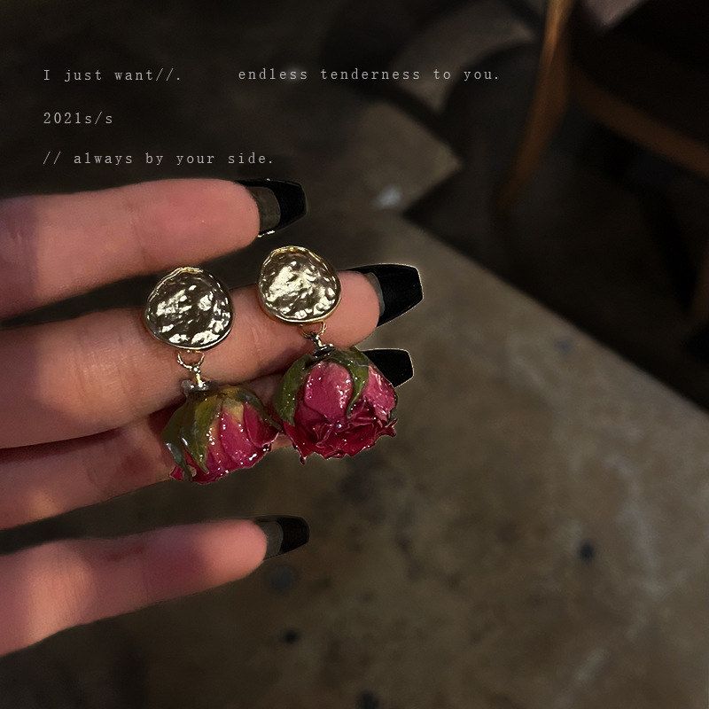 玫瑰花复古女小众耳钉耳环个性