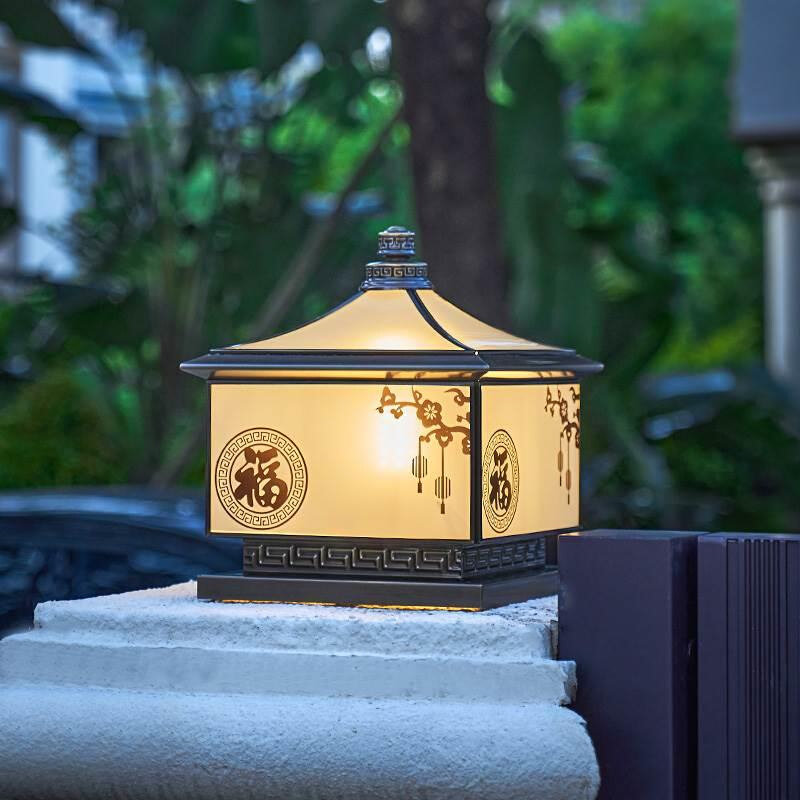 中式柱头灯新庭院灯柱子全铜大门户外两用围墙别墅太阳能接电防水