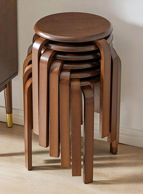 实木凳子家用小板凳现代简约餐桌椅子网红圆凳可叠放餐椅圆凳矮凳