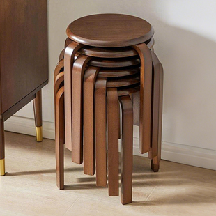 实木凳子家用小板凳现代简约餐桌椅子网红圆凳可叠放餐椅圆凳矮凳