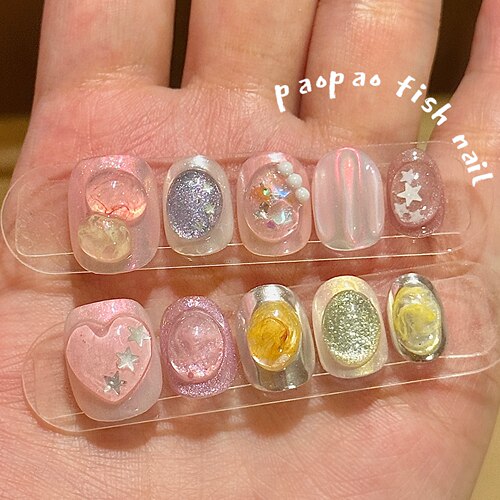 ins可爱亮晶晶猫眼短甲穿戴甲