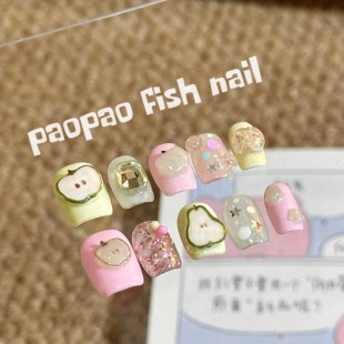 水果乐园 可爱ins苹果短甲立体纯手工定制穿戴甲美甲片假指甲