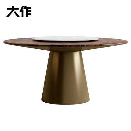实木餐桌圆桌吃饭桌子家用北美黑胡桃木纯实木圆餐桌带转盘大圆桌