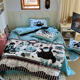 七分小眠喵不是羊60支贡缎长绒棉洛丽塔少女心纯棉家纺床上四件套