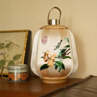 物几空间枇杷山鸟刺绣新中式台灯摆件触控玄关乔迁礼床头灯手提灯