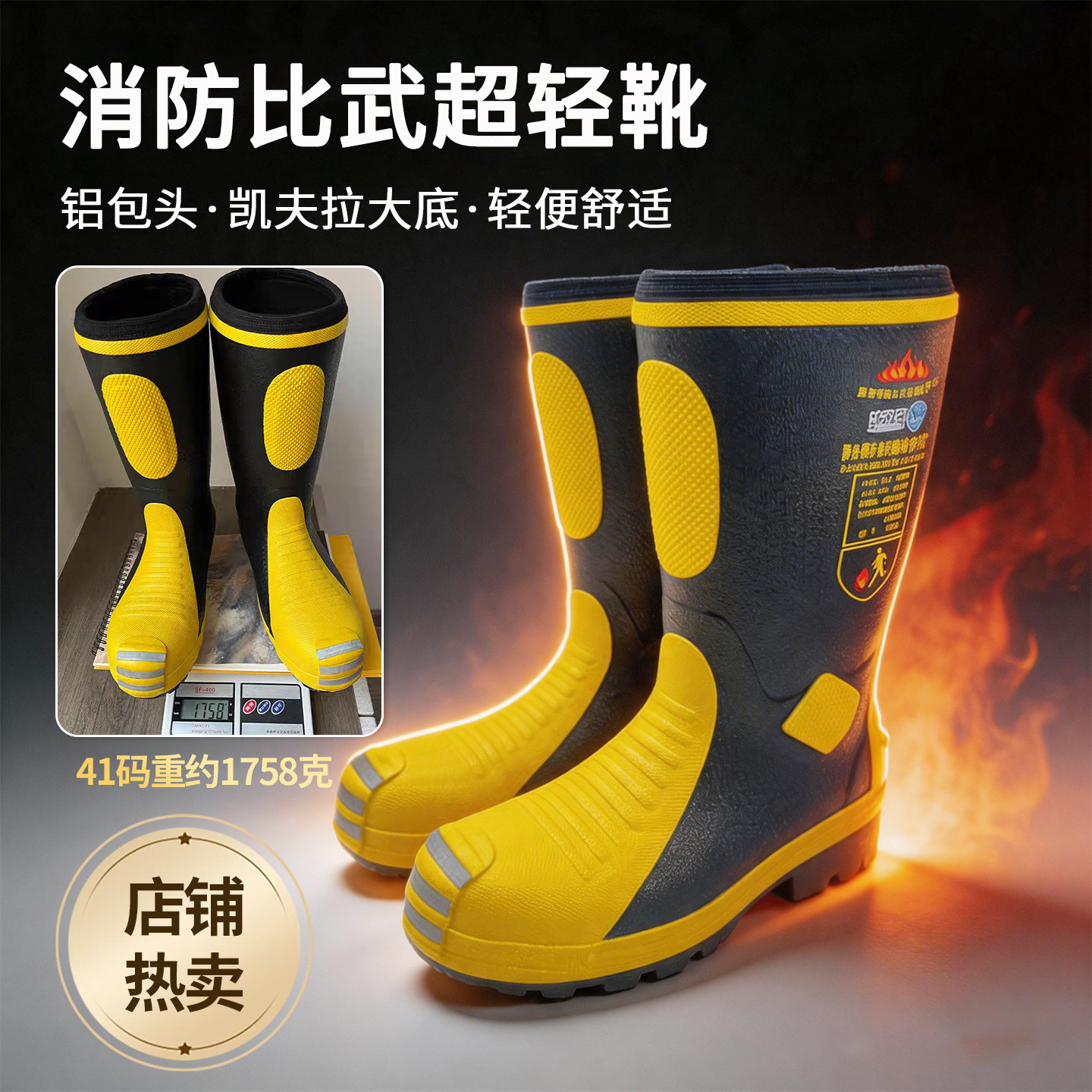 灭火防护靴超轻靴贴脚无钢板消防员比武靴消防战斗水鞋救援胶靴