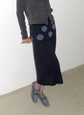 Mto do doi毛针织波点提花系带复古弹力慵懒冬季a字半身裙秋冬款