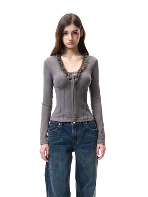 Fri11 磨毛蕾丝花边多样系带长袖秋冬打底