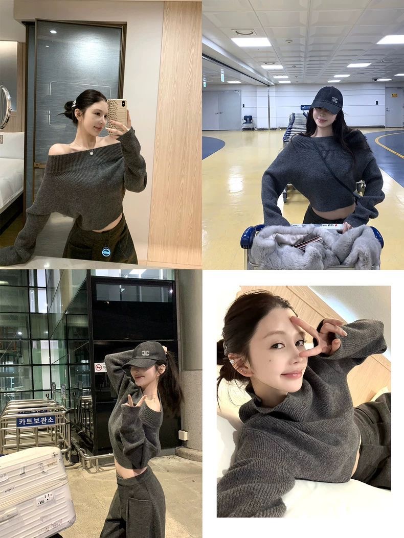 12/9 20:00 titi小姐姐【智性恋人】亲肤深灰显瘦宽松一字领毛衣