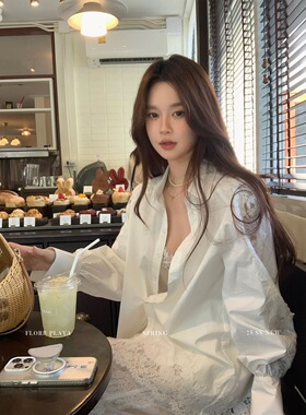 现货Moon Blouse重工拼接水溶蕾丝衬衫+天丝半裙百搭内搭美背套装