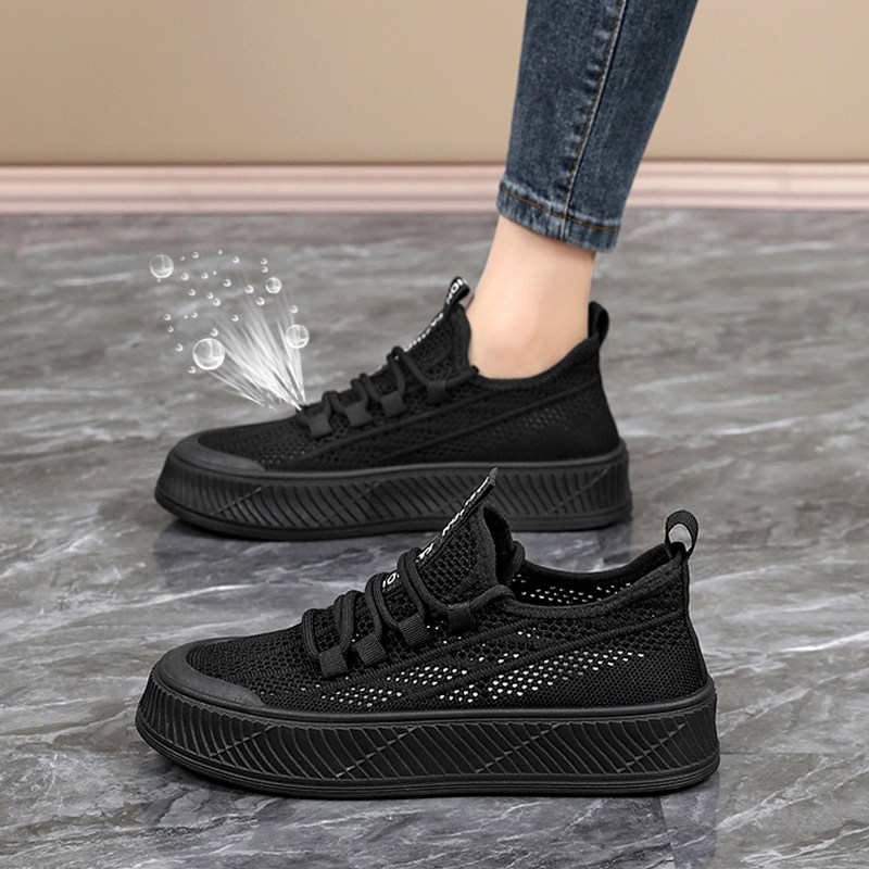 女士久站不累网面鞋女透气网面2026新款夏季女鞋薄款黑色运动鞋子