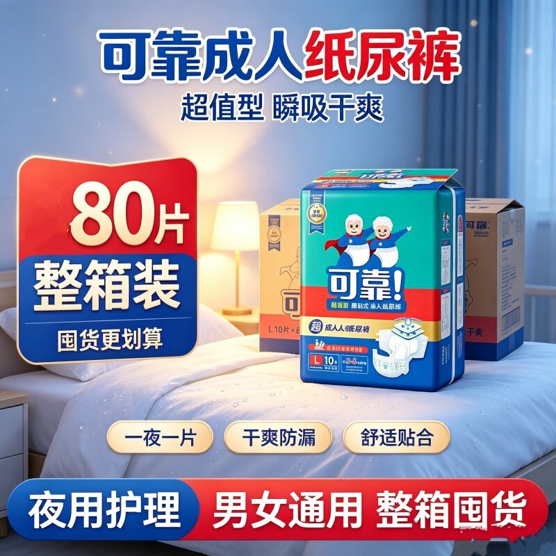 可靠COCO超值双层芯体防漏干成人纸尿裤MLXL码产妇尿不湿80片