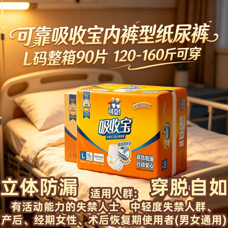 [双芯防漏强吸]可靠吸收宝内裤式拉拉裤L90片老人干爽透气尿不湿