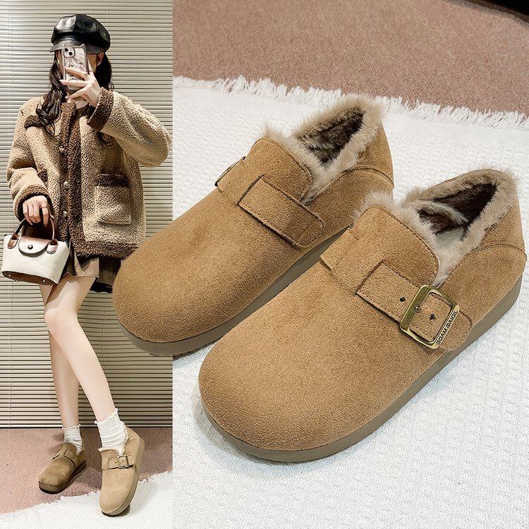 桑坡勃肯鞋加绒全包博肯鞋女款冬东北棉鞋豆豆鞋毛毛鞋雪地靴