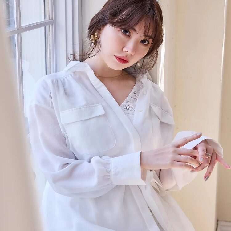 Her lip to 巴里纱半透衬衫 防晒上衣简约百搭休闲