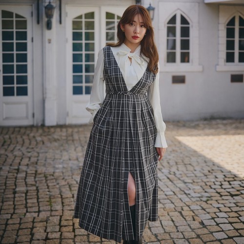 her lip to经典格纹背心裙 优雅小众设计感时尚百搭