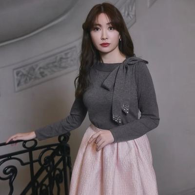 Her lip to 不对称系带针织上衣 蝴蝶结套头精致百搭气质型休闲风