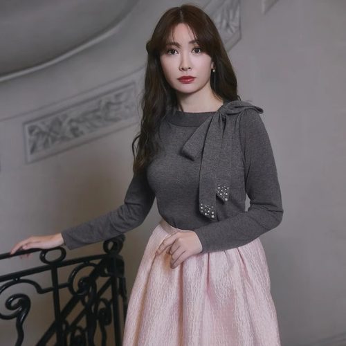 Her lip to 不对称系带针织上衣 蝴蝶结套头精致百搭气质型休闲风