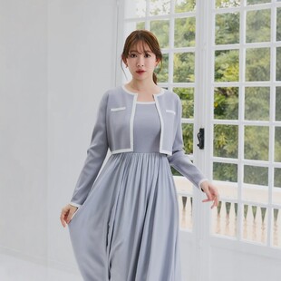 Her lip to 双色针织连衣裙套装 气质优雅两件套A字裙精致风