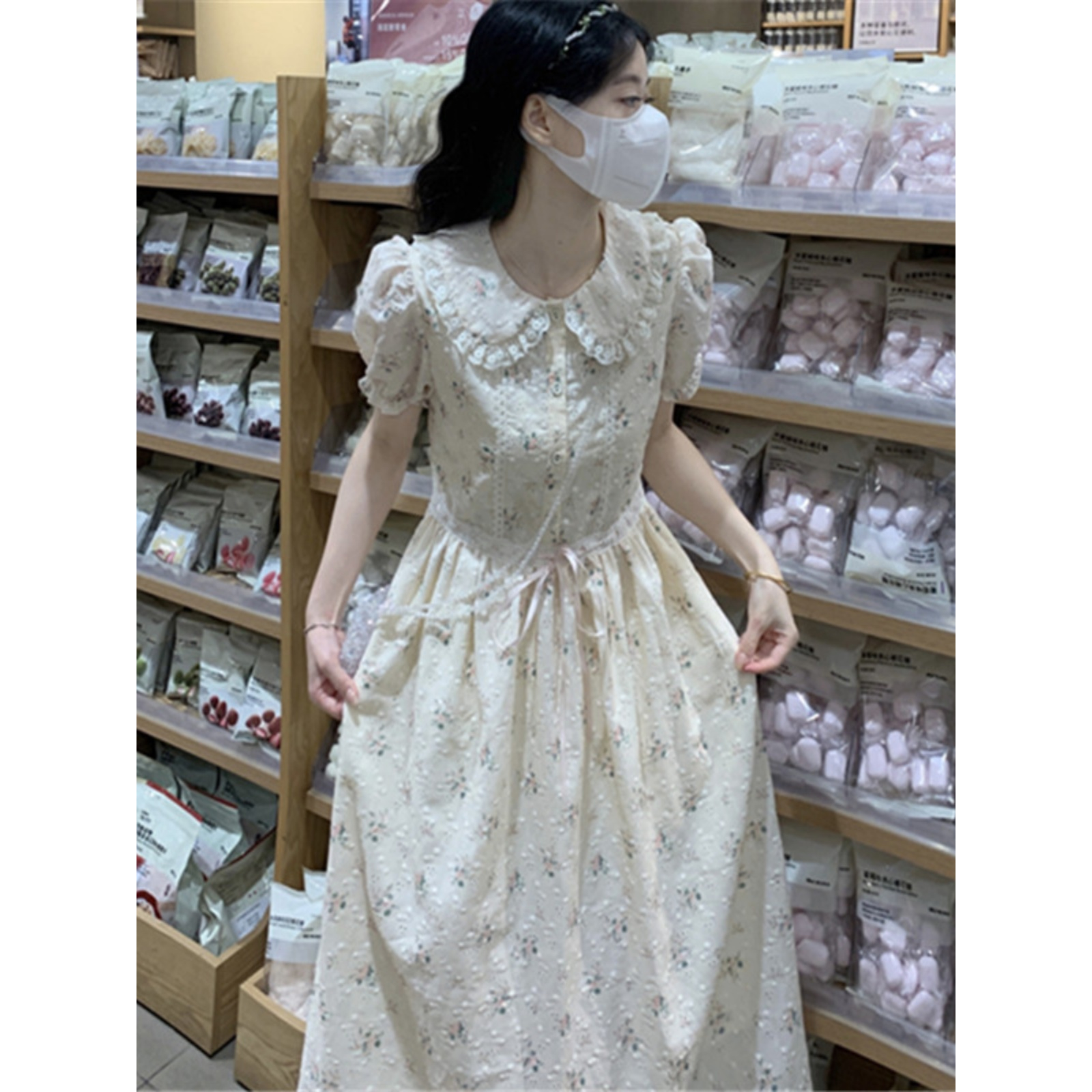 高中女生甜美气质连衣裙夏2025新款初中学生时尚可爱娃娃领中长裙