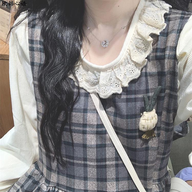 2024年冬季法式初恋格子连身裙两件套复古气质收腰森系温柔风长裙