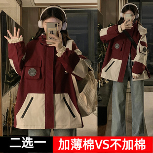 美式 初高中學生寬松大碼 高級感工裝 夾克外套女 沖鋒衣2025春秋新款