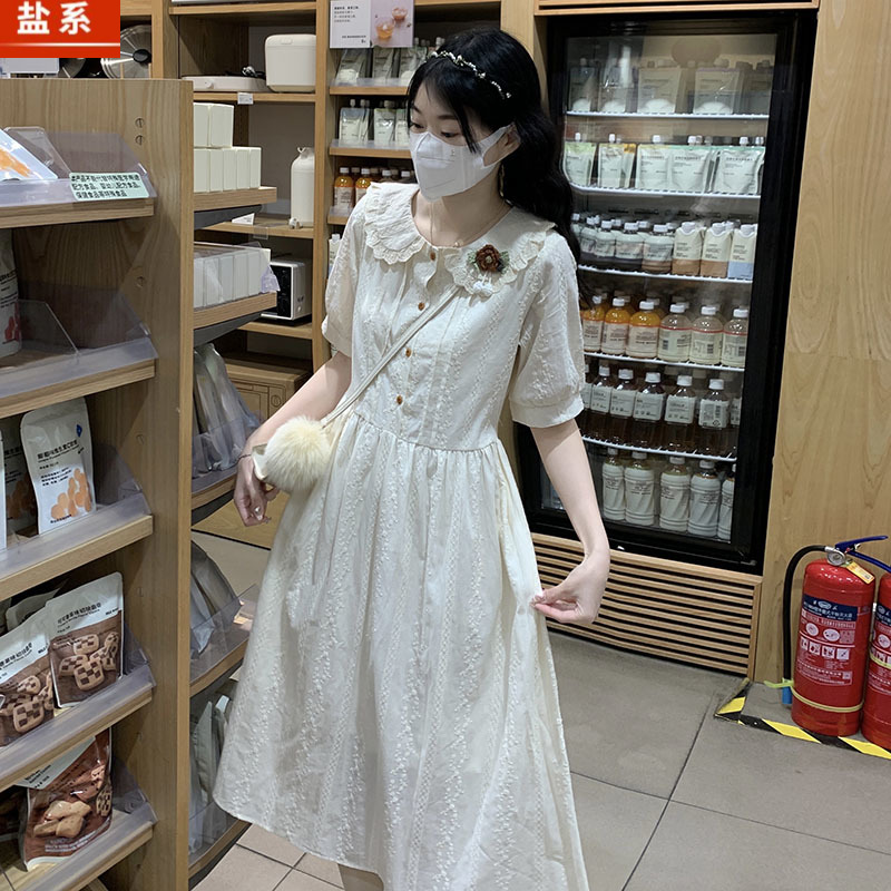夏季娃娃领刺绣连衣裙15岁初中高中学生16温柔13甜美宽松显瘦裙子