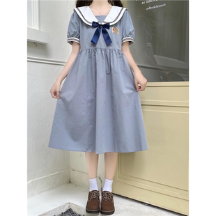 新款 初高中学生可爱甜美少女裙2025夏季 学院风海军领蝴蝶结连衣裙