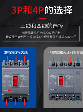 塑壳断路器3p4p空开三相四线380V空气开关100a160a250Ua400a630a