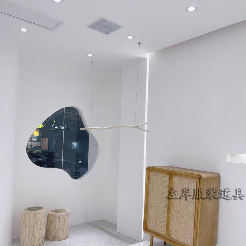 服装店树枝挂衣架原n木色简约钢丝吊顶悬挂展示架上墙挂钩圈圈吊