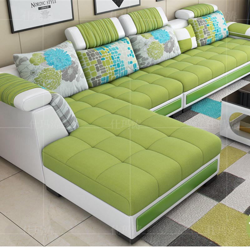 科技布艺沙发小户型大客厅简约现代家具贵妃沙发组W合乳胶北欧套