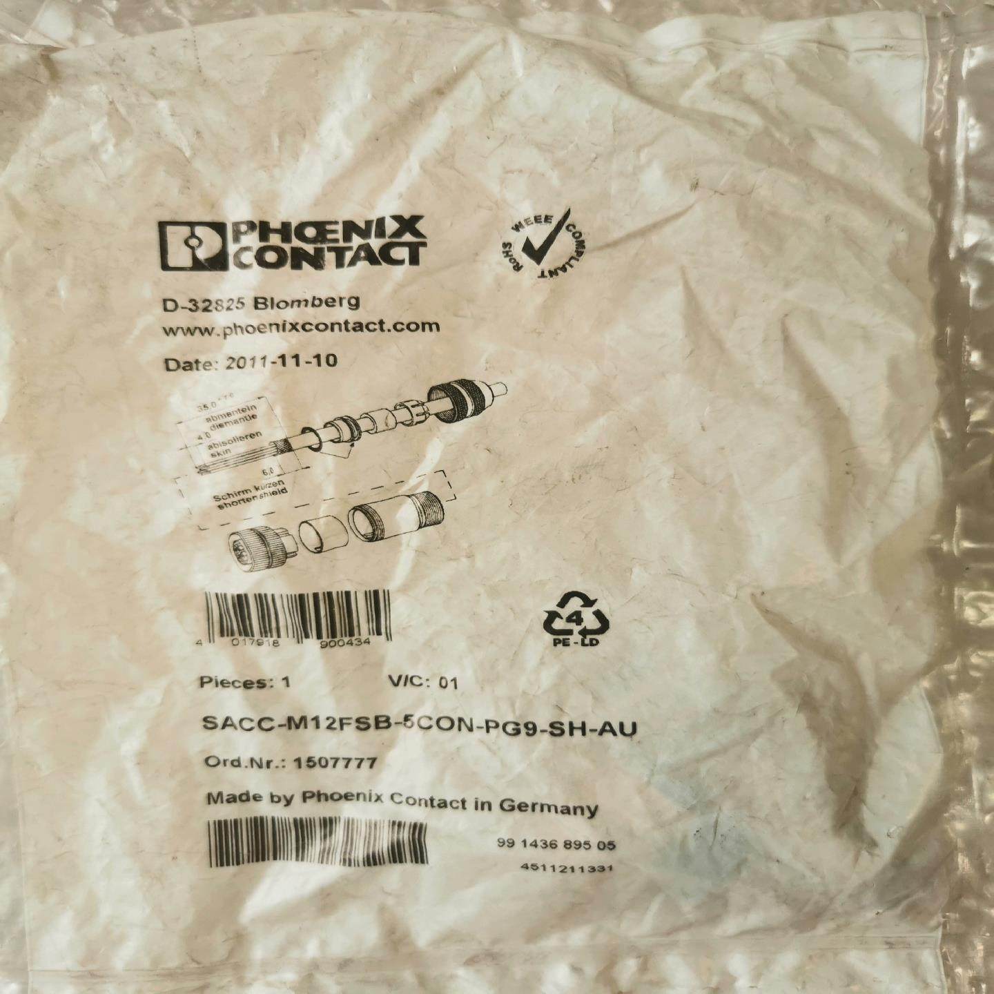 菲尼克斯，SACC -M12FSB-5CON-PG9-SH-