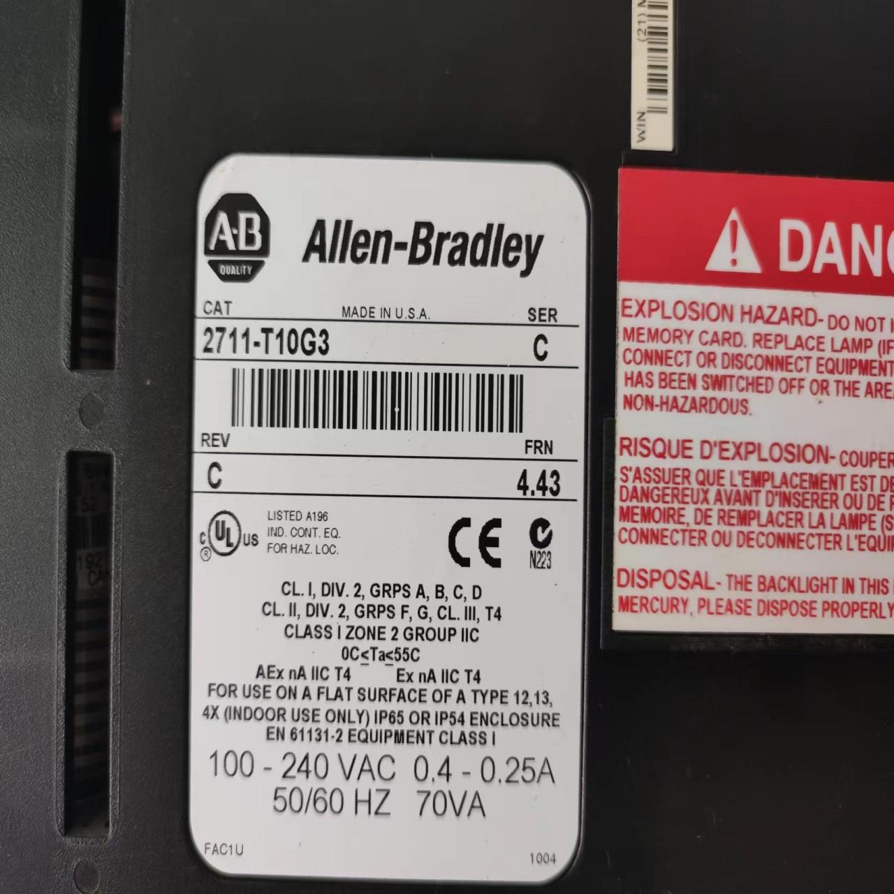 [德峰]A-B系列触摸屏2711-T10G3成色漂亮，功能完好，质保