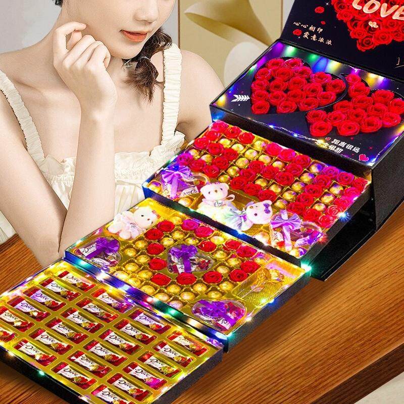 德芙巧克力礼盒装糖果送男女朋友老婆表白爱心玫瑰花生日礼物零食
