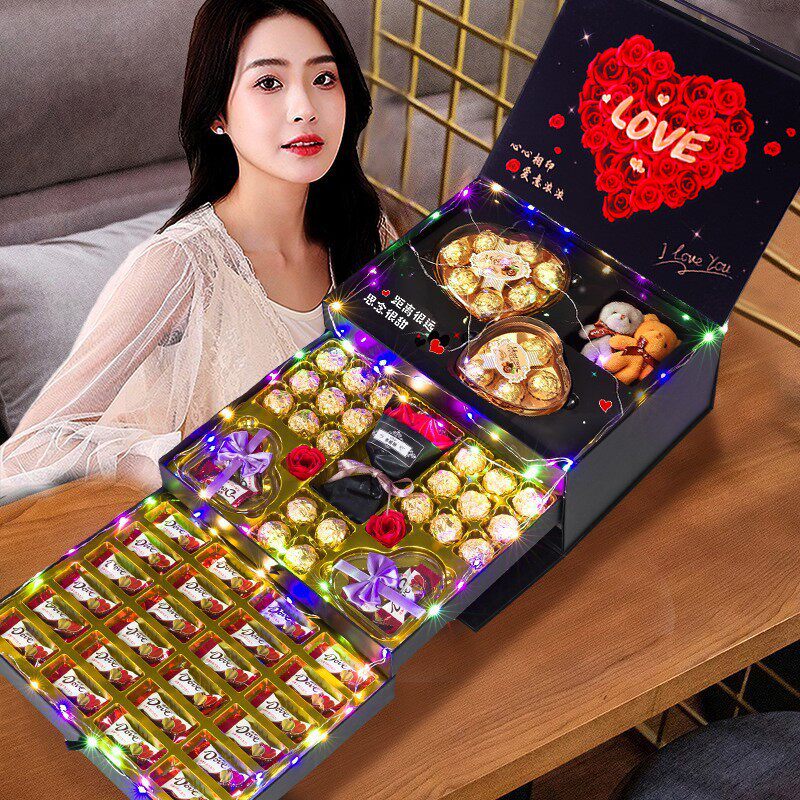 德芙巧克力礼盒装糖果送男女朋友老婆表白爱心玫瑰花生日礼物零食