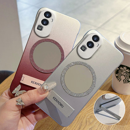 适用opporeno10/11闪粉镜子reno5/6渐变无边框reno8/9pro支架手机壳findx5/x6pro高级感findx7Ultra/findx8