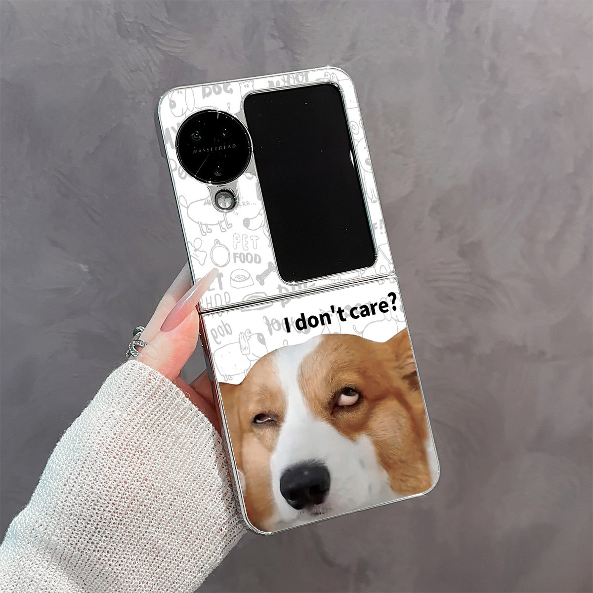 适用【OPPOFINDN3/N5/N2FLIP/N3FLIP】电镀银玻璃折叠手机壳抽象风白眼柯基搞怪面膜小猫可爱手机保护套