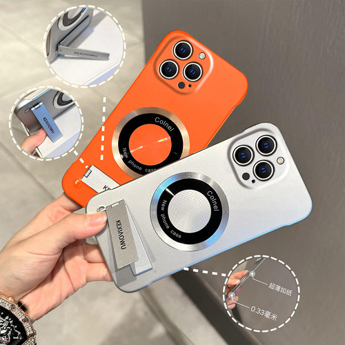 适用苹果15PROMAX无线CD磁吸13/12MINI保护套11/14pro无边框支架手机壳7plus8超薄xs高级感xr电镀壳13promax