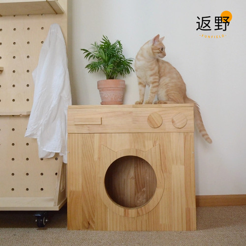 返野大型实木猫窝健康环保猫别墅猫床四季保暖猫产房猫玩具