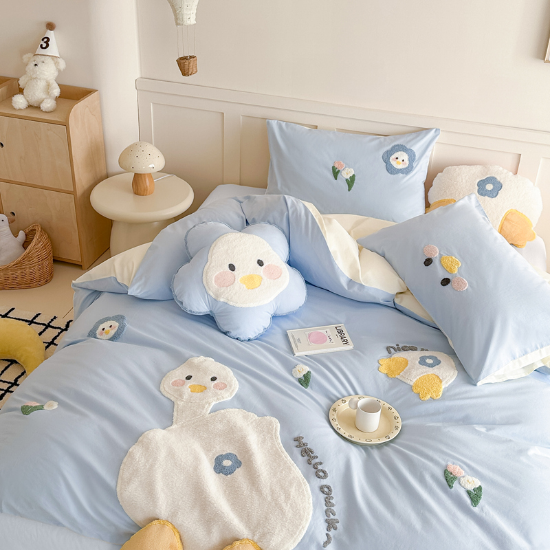 2025A类全棉水洗棉毛巾贴布绣四件套纯棉亲肤舒适被套床单床品