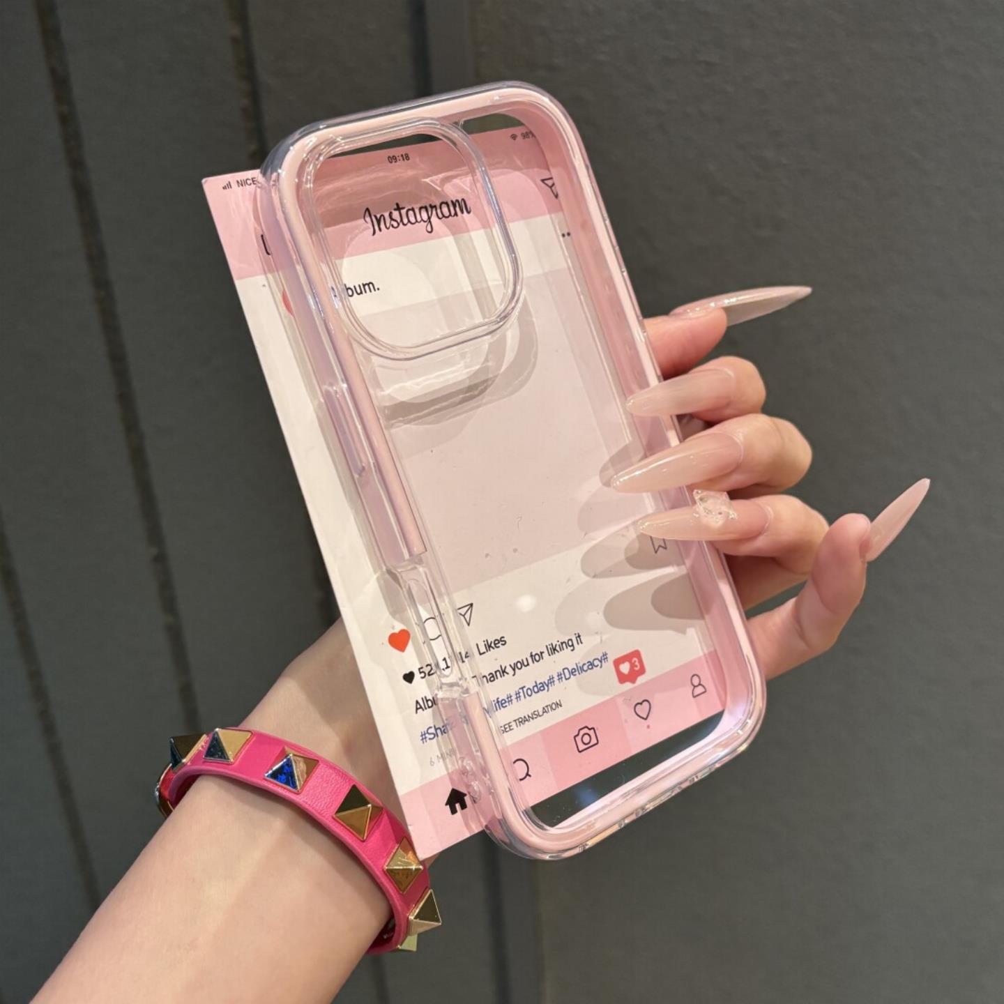 白月光 ins二合一粉色边框适用苹果16promax手机壳iPhone16plus简约15/14Pro透明13全包12加厚防摔11新款女