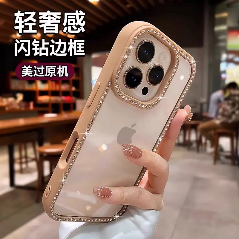 创意奢华水钻边框适用苹果16promax手机壳新款iphone15Pro高级感男女14透明14pro超薄硅胶软边13网红超火情侣