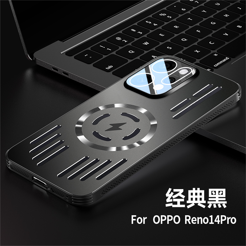 OPPOReno14手机壳新款创意金属磁吸充电散热镂空适用Reno14Pro镜头全包超薄高端时尚男士商务个性防摔保护套
