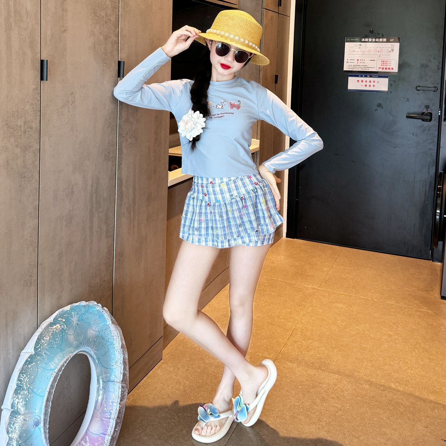 儿童泳衣泳裙套装夏季洋气沙滩冲浪服女童分体泳裙带胸垫温泉服潮