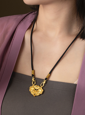 手工编织古法沙金双耳吊坠绳锁包项链编绳女锁骨链复古绳锦鲤锁包