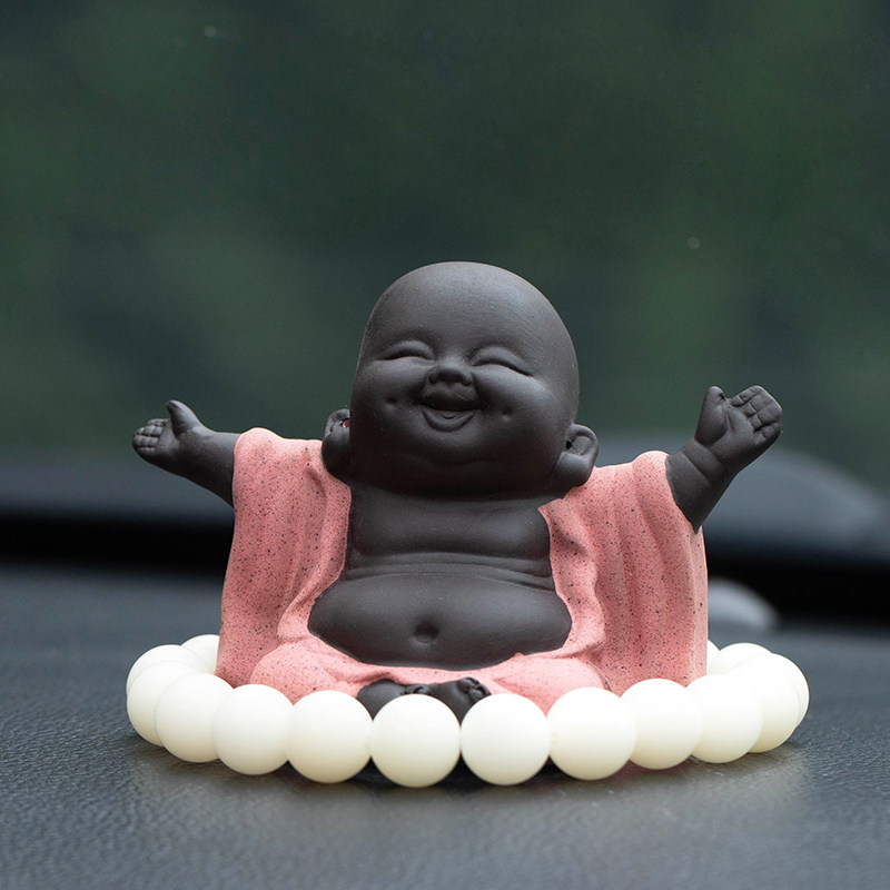 笑口常开摆件汽车中控台饰品办公桌摆件女士高端车载摆件推荐手工