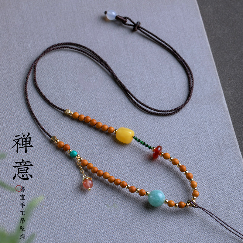 橄榄核项链多宝手工编织高档蜜蜡翡翠吊坠挂绳串珠项链装饰毛衣链