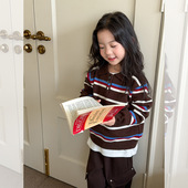 Yumi妈儿童韩系拼色针织女童冬装 休闲撞色彩条POLO翻领毛衣25H162