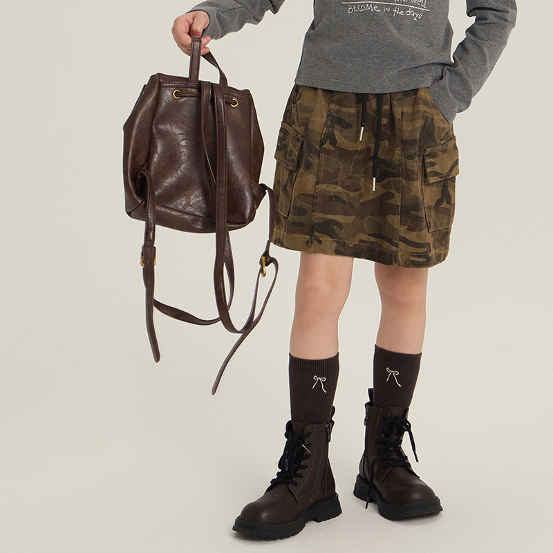 女童时髦迷彩工装半身裙